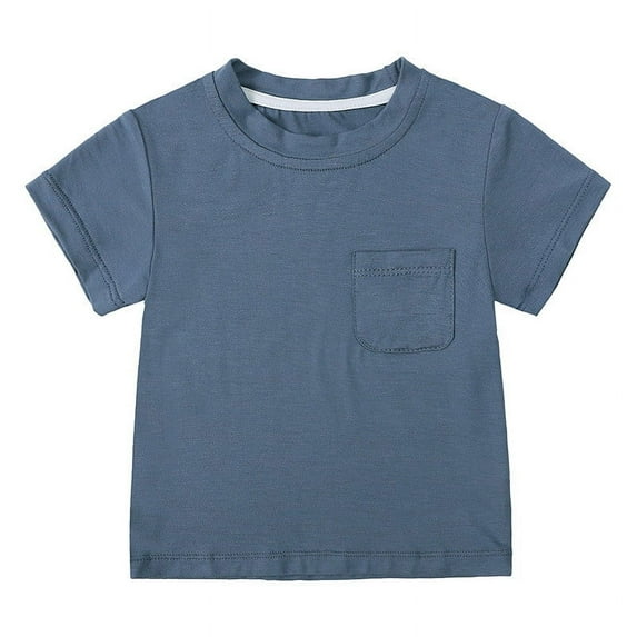 Summer Savings Clearance 2025! Loopsun Toddler Summer Tops, Toddler Kids Boys Girls Fashion Solid Soft Short Sleeve Pocket Top Dark Blue 3-6 Months