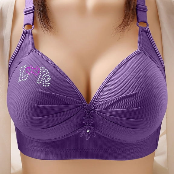 Loopsun Womens Bra Plus Size, Bras for Women, Woman's Printing Breathable Gathered Together Large Size Daily Bra Underwear No Rims Purple XL