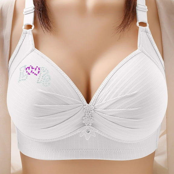 Loopsun Womens Bra Plus Size, Bras for Women, Woman's Printing Breathable Gathered Together Large Size Daily Bra Underwear No Rims White L