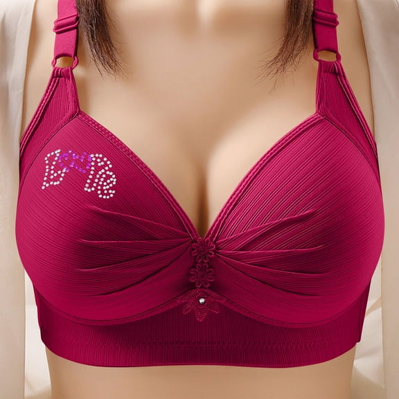 Loopsun Womens Bra Plus Size, Bras for Women, Woman's Printing Breathable Gathered Together Large Size Daily Bra Underwear No Rims Wine XS