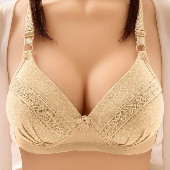 Loopsun Womens Bra Plus Size, Bras for Women, Womens Middle Aged and Elderly Bras without Steel Rings Large Size Underwear Comfortable Bra Beige XL
