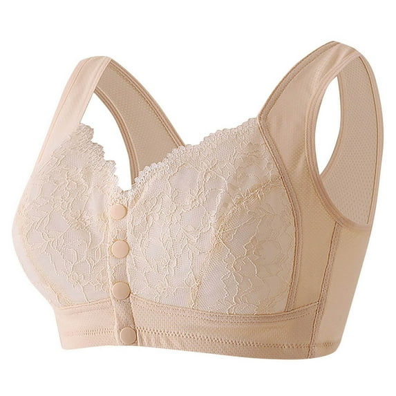 Loopsun Womens Bras Plus Size, Bras for Women, Woman's Fashion Thin Breathable Front Buckle Lace Bra without Steel Rim Beige XL