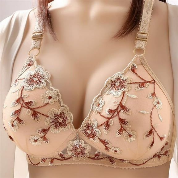 Loopsun Womens Bras Plus Size, Bras for Women, Woman's Solid Back Buckle Thin Breathable Adjustable Strap Gathered Daily Bra without Steel Rim Beige 34/75AB