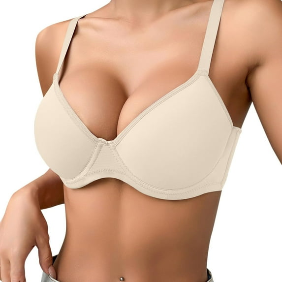 Loopsun Womens Bras Plus Size, Bras for Women, Women's Lightweight Soft Breathable Solid Color Gathered Push-up Bra Beige 32/70C