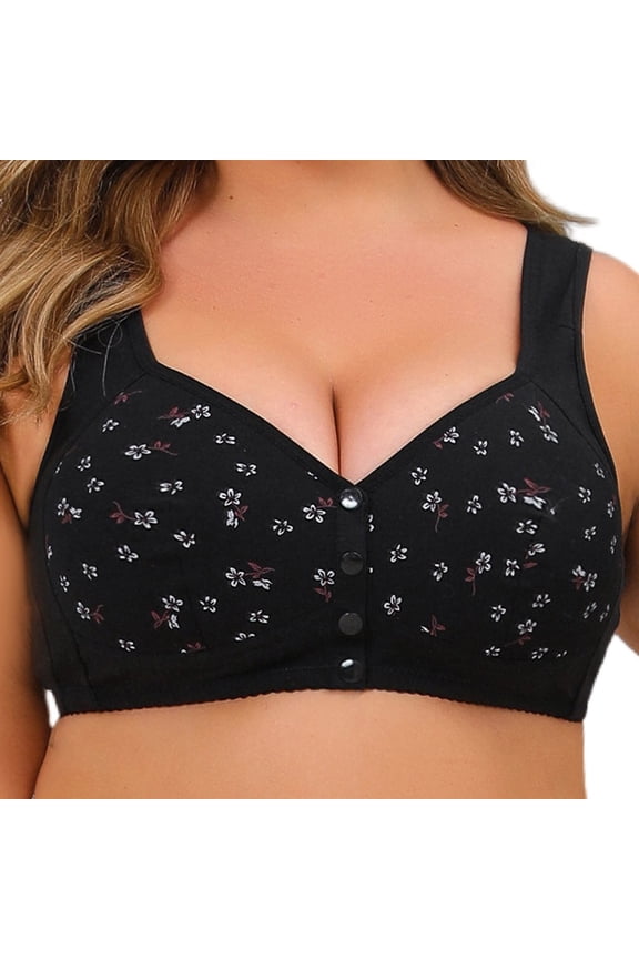 Womens Bras Plus Size, Bras for Women, Women Fashion Printed Front Buckle Underwear Everyday Bra Black 60/140
