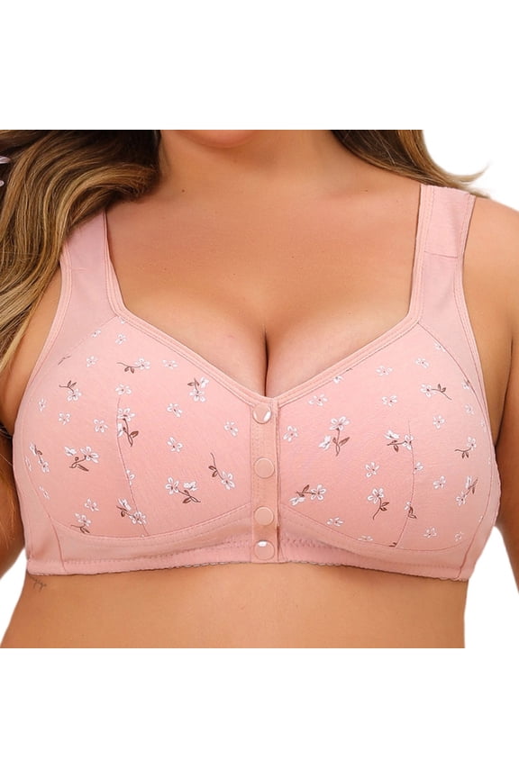 Womens Bras Plus Size, Bras for Women, Women Fashion Printed Front Buckle Underwear Everyday Bra Pink 60/140