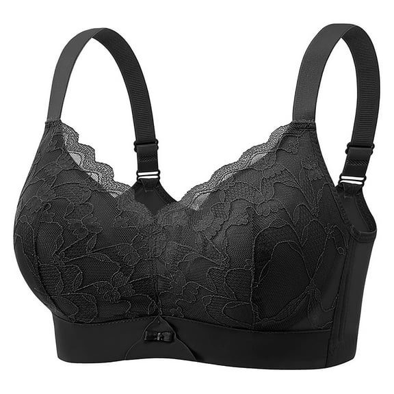 Loopsun Womens Bras Plus Size, Bras for Women, Women's Plus Size Solid Gathered Back Buckle Lace Bra Black L
