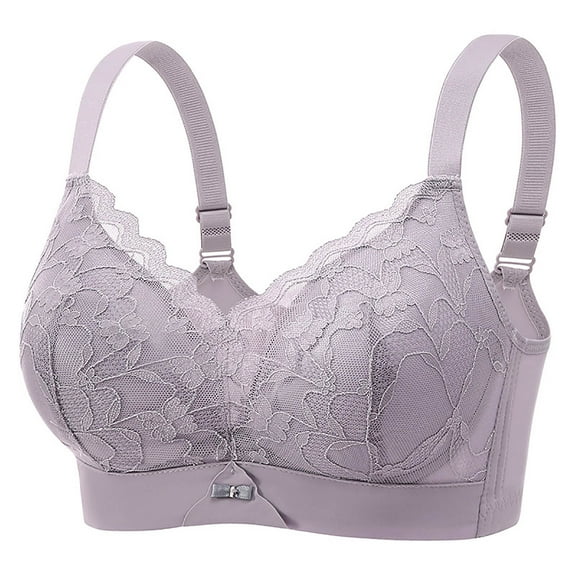 Loopsun Womens Bras Plus Size, Bras for Women, Women's Plus Size Solid Gathered Back Buckle Lace Bra Purple XXL