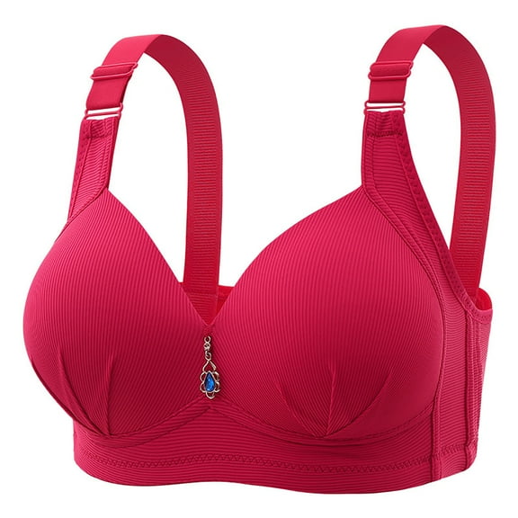 Loopsun Womens Bras Plus Size, Bras for Women, Women's Solid Adjustable Strap Gathered Everyday Bra Red L
