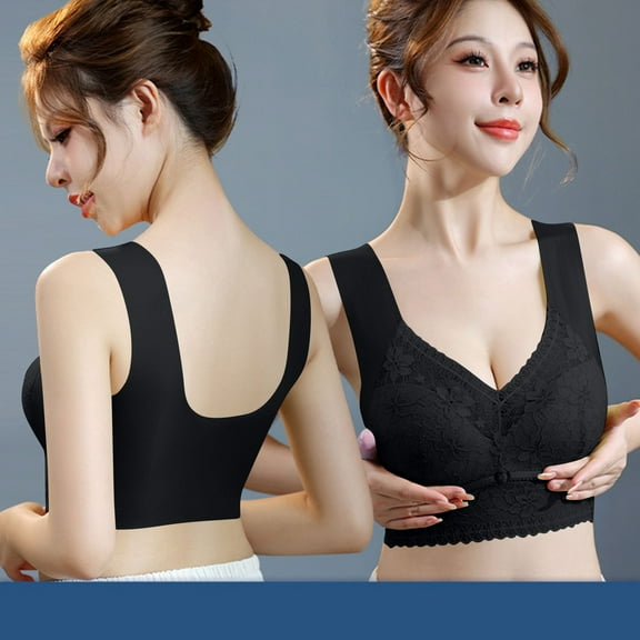 Loopsun Womens Bras Plus Size, Bras for Women, Women's Solid Back Buckle Lace Underwear Thin Daily Bra Black XXL