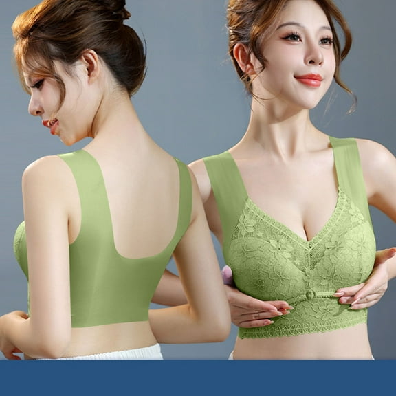 Loopsun Womens Bras Plus Size, Bras for Women, Women's Solid Back Buckle Lace Underwear Thin Daily Bra Green XXL