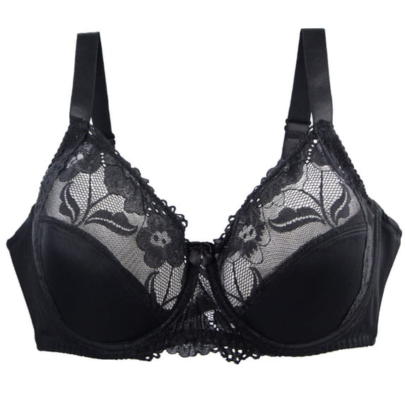 Loopsun Womens Bras Plus Size, Bras for Women, Women's Solid Color Large Cup Underwear Lace Daily Bra Black 36/80E