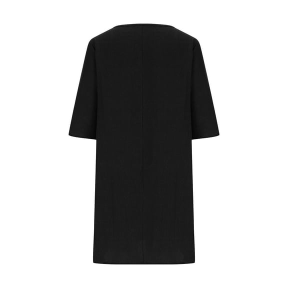 Loopsun Womens Dresses Plus Size, Summer Dresses for Women, Women's Summer Casual Solid Color Cotton and Linen Round Neck Dress Black S