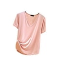 thumbnail image 1 of Loopsun Womens Pajamas Set, Summer Pajamas for Women, Women Blouse Plain Casual Fashion V-Neck Regular Short SleeveSleepwear Tops Pink XXL, 1 of 3