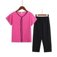 thumbnail image 1 of Loopsun Womens Pajamas Set, Summer Pajamas for Women, Womens Summer Two Piece Set Short Sleeve Round Neck Pajama Set Printed Tops Pants Set Watermelon Red XXXL, 1 of 3