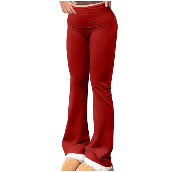 Loopsun Womens Pants, Casual Pants for Women, Women Solid Elastic Waist Sports Casual Long Pants Red S