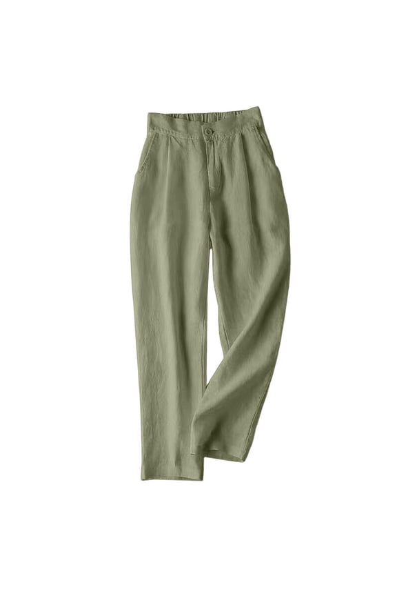 Womens Pants, Womens Leggings, Ladies and Womens Linen Leggings Summer Casual Pants Loose and Slimming with A Drape Like Cropped Pants Army Green L