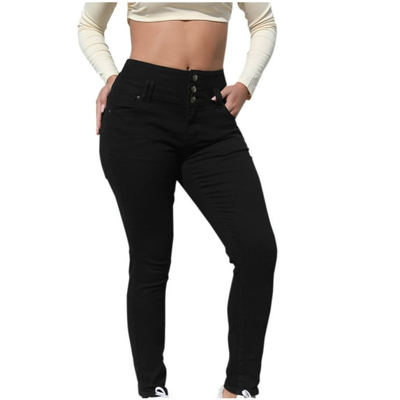 Summer Savings Clearance 2025! Loopsun Womens Pants, Womens Leggings, Womens Casual Solid High Waisted Slim Pants Black S