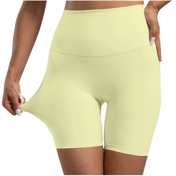 Loopsun Womens Shorts, Summer Shorts for Women, Woman Solid Elastic High Waist Lift Hip Yoga Shorts Yellow S
