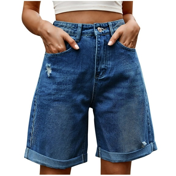 Loopsun Womens Shorts, Summer Shorts for Women, Women Casual Fashion Solid Pocket Jeans Half Shorts Dark Blue L