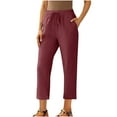 thumbnail image 1 of Loopsun Womens Summer Cropped Pants, Plus Size Linen Pants Women, Women's Solid Color Drawstring Cotton and Linen Straight Leg Casual Cropped Pants Wine XL, 1 of 5