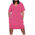 thumbnail image 1 of Loopsun Womens Summer Dresses, Plus Size Dress for Women, Casual V-Neck Short Sleeve Solid Plus Size Midi Dress with Pockets Pink L, 1 of 5