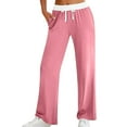 thumbnail image 1 of Loopsun Womens Summer Pants, Casual Pants for Women, Fashion Woman Solid Drawstring Elastic Waist Long Pants with Pockets Pink XXL, 1 of 5