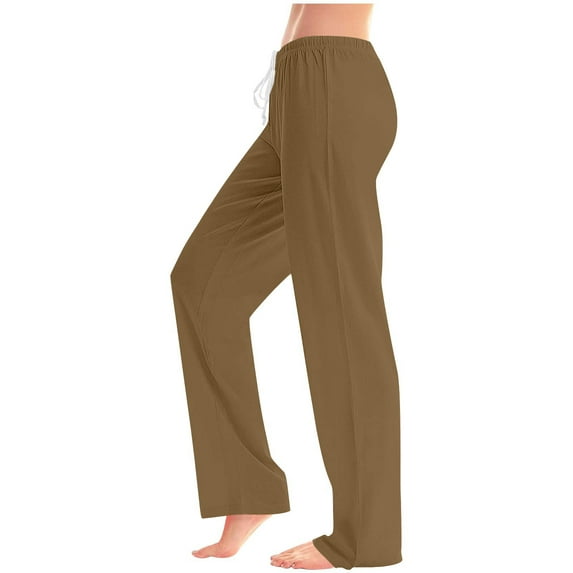 Loopsun Womens Summer Pants Plus Size, Casual Pants for Women, Womens Summer Fashion Solid Casual Elastic Waist Drawstring Straight Leg Long Pants Brown M