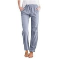 thumbnail image 1 of Loopsun Womens Summer Pants Plus Size, Linen Pants Women, Women's Solid Color Drawstring Cotton and Linen Straight Leg Casual Pants Gray S, 1 of 5