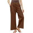 thumbnail image 1 of Loopsun Womens Summer Pants Plus Size, Linen Pants Women, Women's Solid Color Drawstring Cotton and Linen Straight Leg Casual Pants Brown XXXL, 1 of 5
