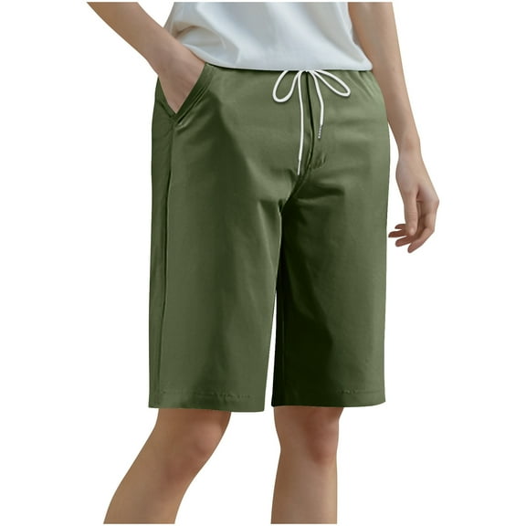 Loopsun Womens Summer Shorts Plus Size, Casual Shorts for Women, Women's Solid Color Drawstring Sports Straight Leg Shorts Army Green XXXXXL
