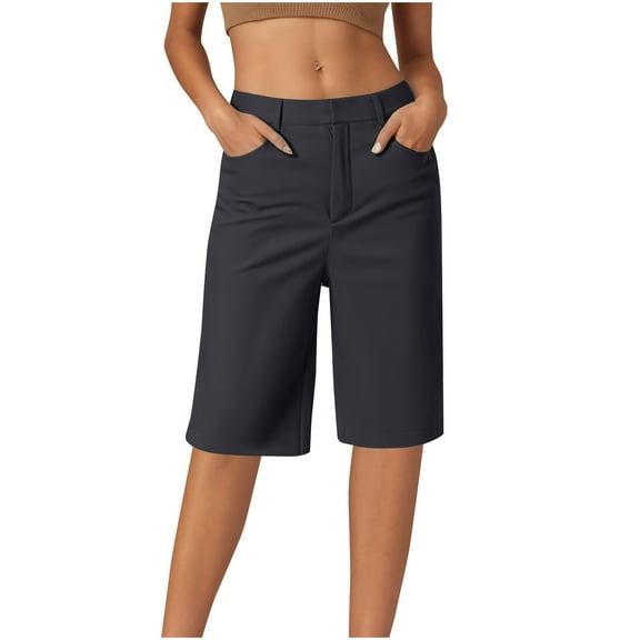 Loopsun Womens Summer Shorts Plus Size, Casual Shorts for Women, Womens Solid Color Casual Suit Loose Five Quarter Pants with Pocket Black S