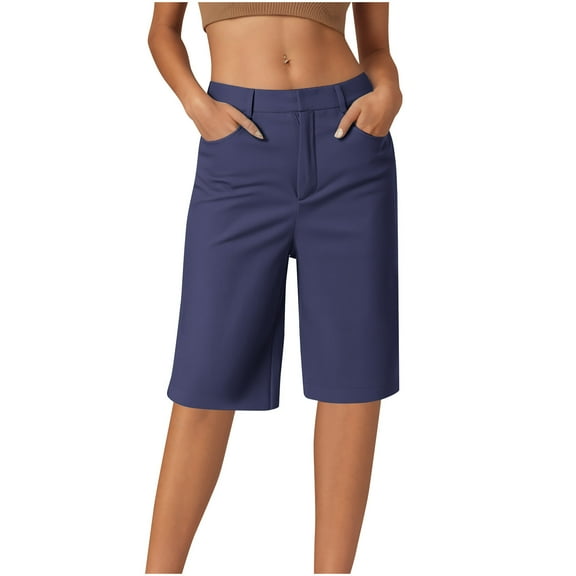 Loopsun Womens Summer Shorts Plus Size, Casual Shorts for Women, Womens Solid Color Casual Suit Loose Five Quarter Pants with Pocket Navy XXXL