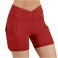 thumbnail image 1 of Loopsun Womens Summer Shorts, Yoga Shorts for Women, Women High Waist Hip Stretch Underpants Running Yoga Shorts with Pocket Red M, 1 of 5