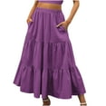thumbnail image 1 of Loopsun Womens Summer Skirts, Skirts for Women, Fashion Women Solid Casual Pocket Pleated Ruffles Elastic Waist Skirts Purple XL, 1 of 4
