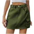 thumbnail image 1 of Loopsun Womens Summer Skirts, Skirts for Women, Women's Fashion Solid Color Elastic Waist Denim Cargo Short Skirt Army Green XXL, 1 of 5