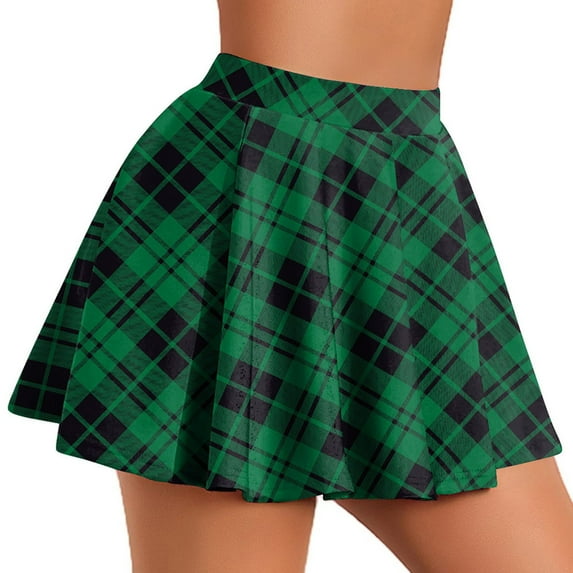 Summer Savings Clearance 2025! Loopsun Womens Summer Skirts, Skirts for Women, Woman Temperament High Waist Plaid Printing Pleated Skirt Green L