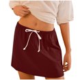 thumbnail image 1 of Loopsun Womens Summer Skirts, Women's Summer Fashion Fold Pocket Drawstring Solid Color Skirt Wine M, 1 of 5