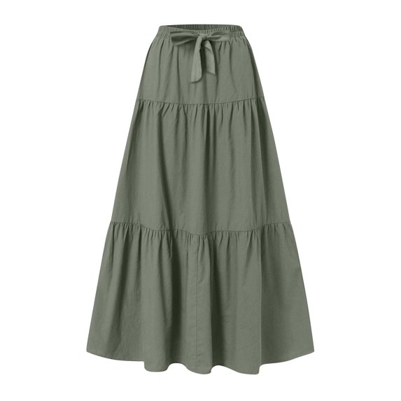 Loopsun Womens Summer Skirts, Women's Summer Fashion Solid Color Drawstring Pocket Elastic Waist Skirt Army Green M