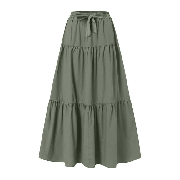 Loopsun Womens Summer Skirts, Women's Summer Fashion Solid Color Drawstring Pocket Elastic Waist Skirt Army Green M