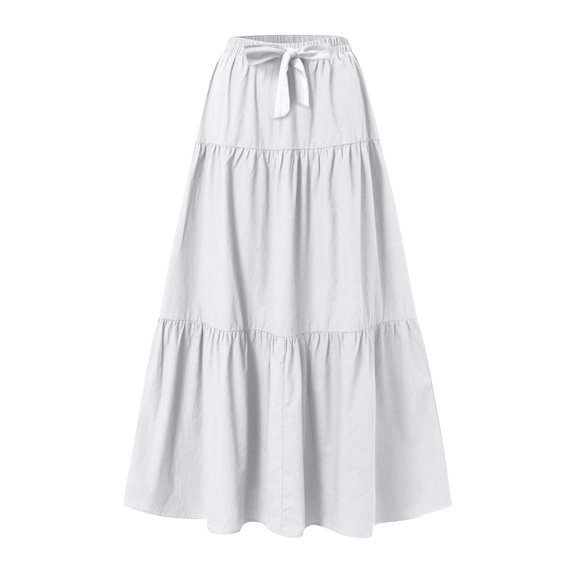 Loopsun Womens Summer Skirts, Women's Summer Fashion Solid Color Drawstring Pocket Elastic Waist Skirt White M