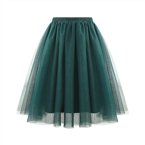 Loopsun Womens Summer Skirts, Womens Summer High Waist Puff Half Length Mesh Skirt Army Green XXL