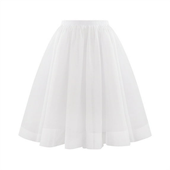 Loopsun Womens Summer Skirts, Womens Summer High Waist Puff Half Length Mesh Skirt White S