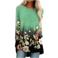 thumbnail image 1 of Summer Savings Clearance 2023! Loopsun Graphic Tees for Women, Casual Crew Neck Long Sleeve Printing Fashion Loose Pullover Green N, 1 of 4