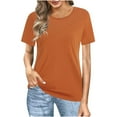 thumbnail image 1 of Loopsun Womens Summer Top Plus Size, T Shirts for Women, Women's Solid Color Round Neck Short Sleeve T-shirt Button Summer Fashion Top Orange XXXL, 1 of 5