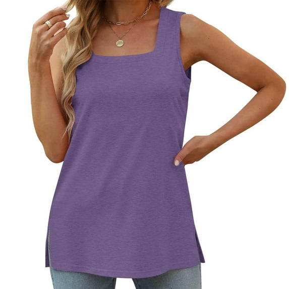 Summer Savings Clearance 2025! Loopsun Womens Summer Top Plus Size, Tank Tops for Women, Women's Fashion Casual Comfortable Loose T-shirt Sleeveless Top Purple M