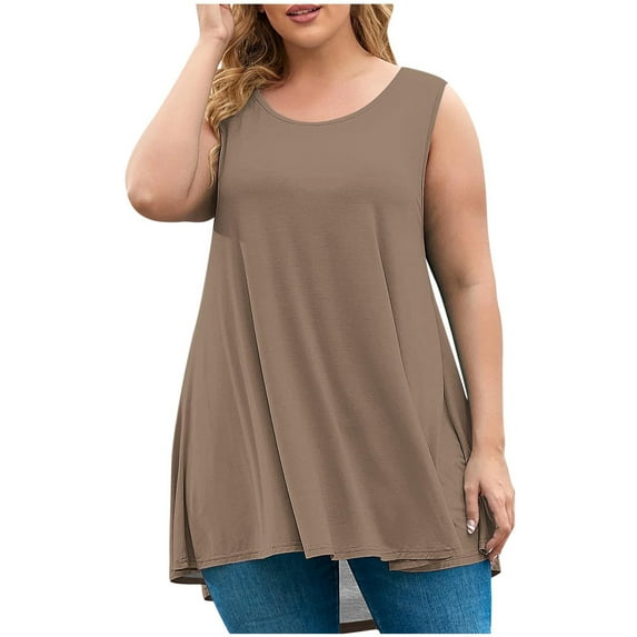 Loopsun Womens Summer Top Plus Size, Tank Tops for Women, Women's Oversized Sleeveless T-shirt Loose Tank Top Khaki XXXXL