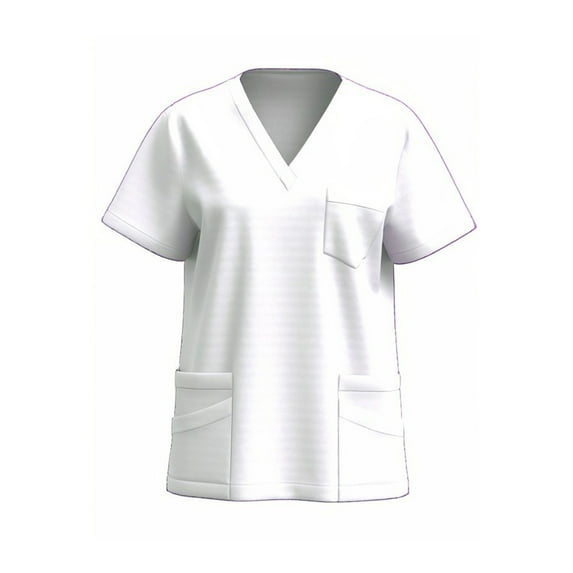 Loopsun Womens Summer Top, Scrub Top for Women, Women's V Neck Solid Color Short Sleeve T-shirt Nurse Uniform Top White M