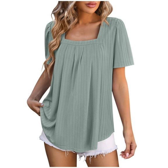 Loopsun Womens Summer Top, Tshirts for Women, Women's Solid Round Neck Loose Casual Short Sleeve Shirt Green M