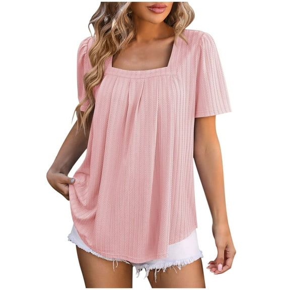 Loopsun Womens Summer Top, Tshirts for Women, Women's Solid Round Neck Loose Casual Short Sleeve Shirt Pink XL